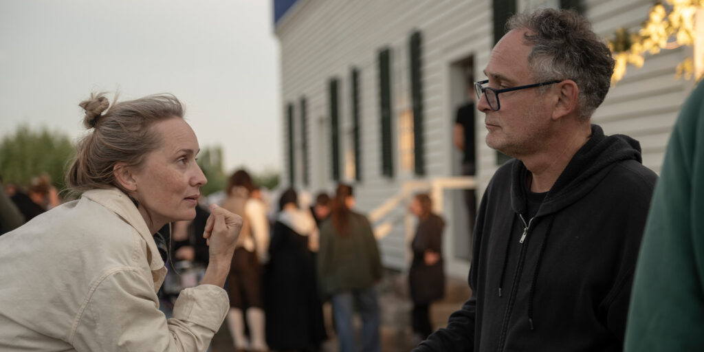 Mona Fastvold and William Rexer ASC on the set of The Testament of Ann Lee