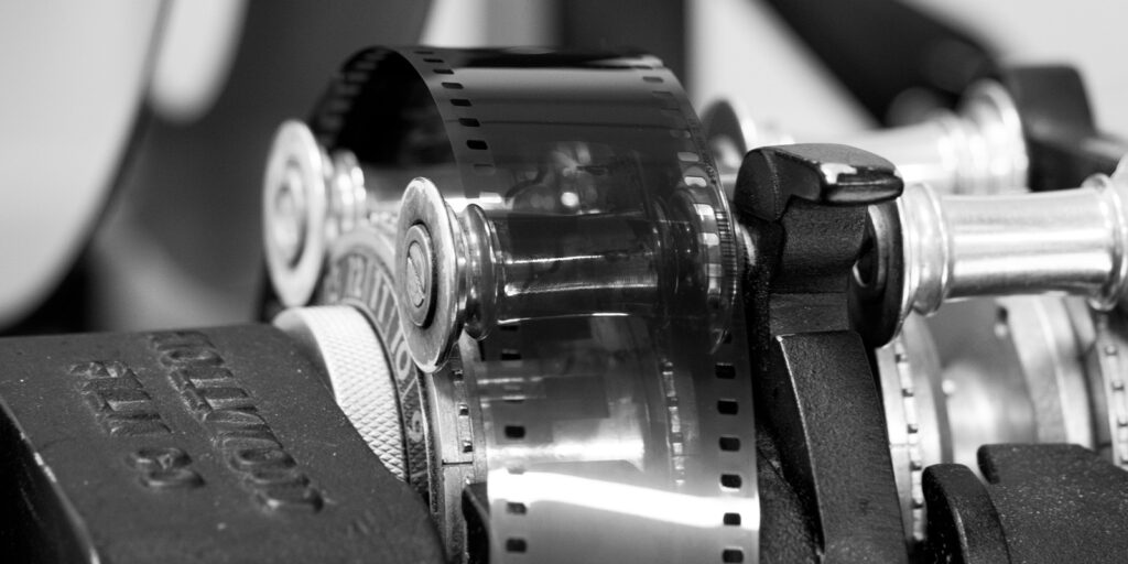 A film reel in black and white