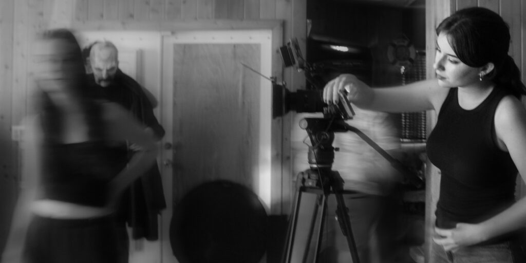 A busy film crew on set