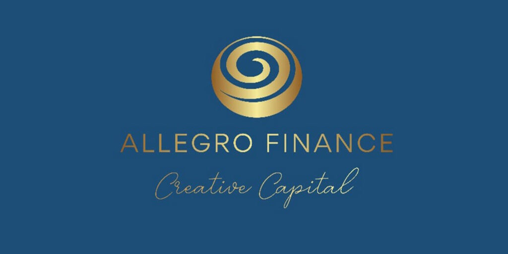 A blue and gold Allegro Finance poster