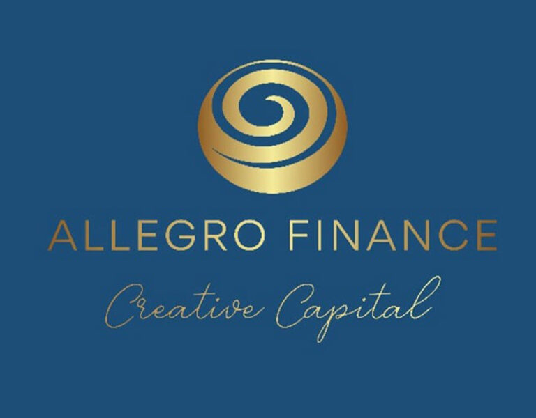 A blue and gold Allegro Finance poster