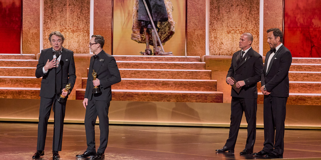 Maciek Szczerbowski and Chris Lavis accept the Oscar for Animated Short Film