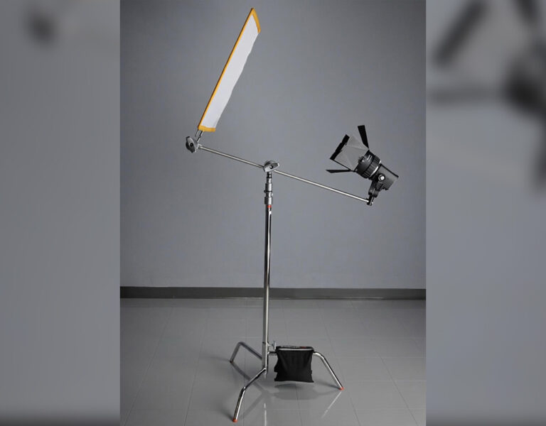 A large light against a grey background