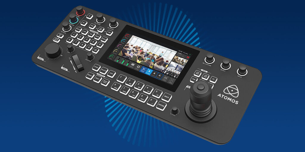 The PTZ Controller Pro on a blue background 
