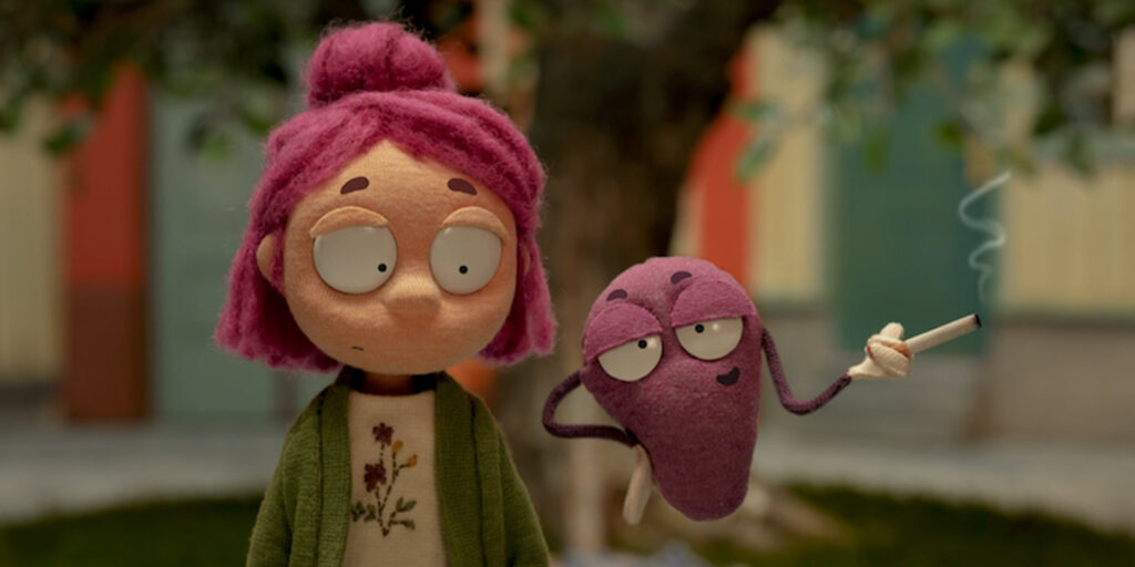 Two stop-motion characters walking together 