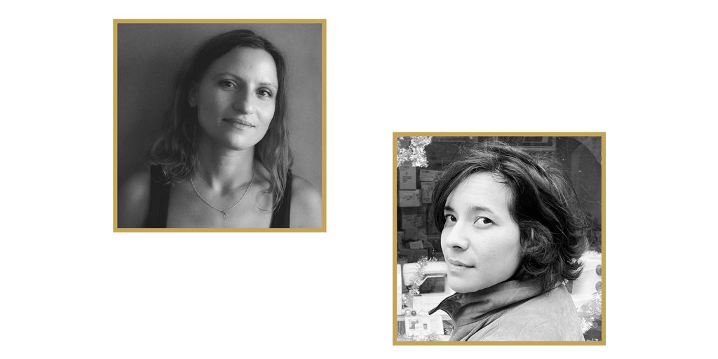 Two women in black and white photos