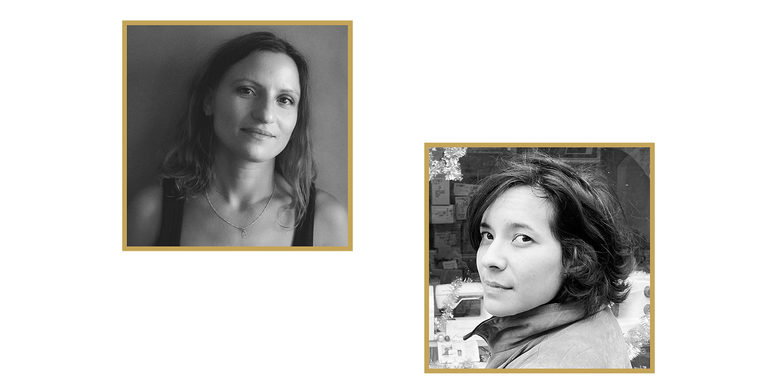 Two women in black and white photos