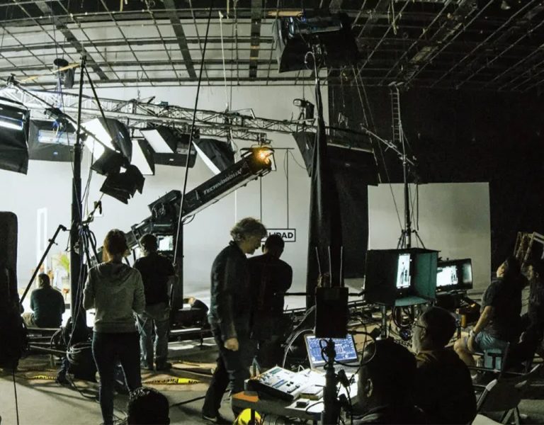 People gathered on set