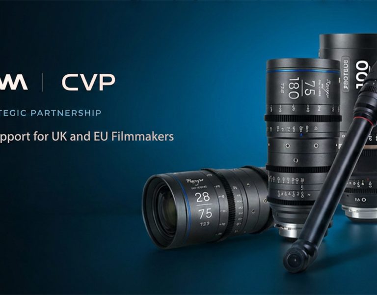A group of lenses next to a Laowa and CVP logo
