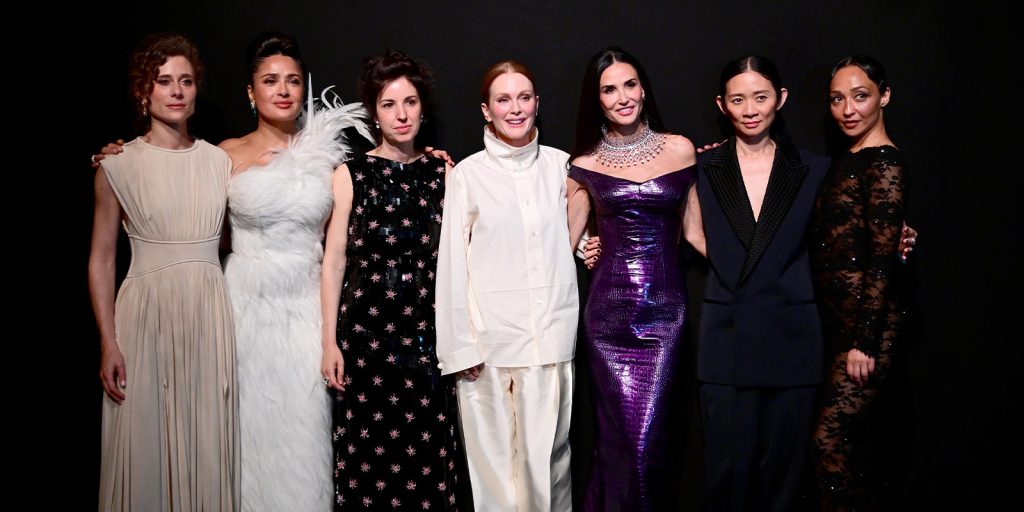 Salma Hayek Pinault, Margherita Spampinato, Chloe Zhao, Demi Moore & Ruth Negga stood together 