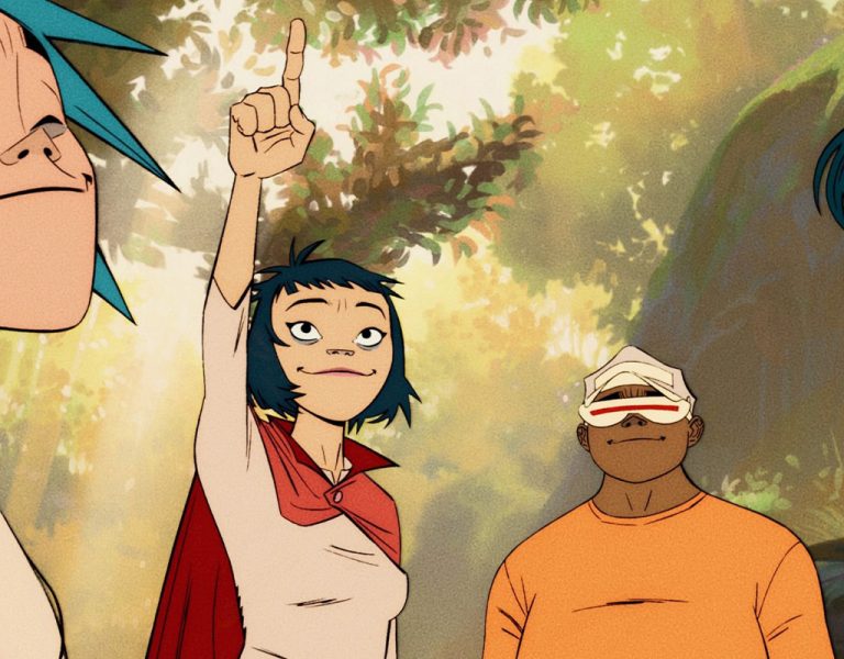 Four Gorillaz characters stood in a forest