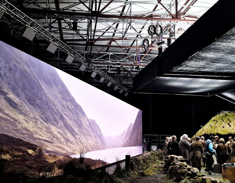 A large virtual production screen