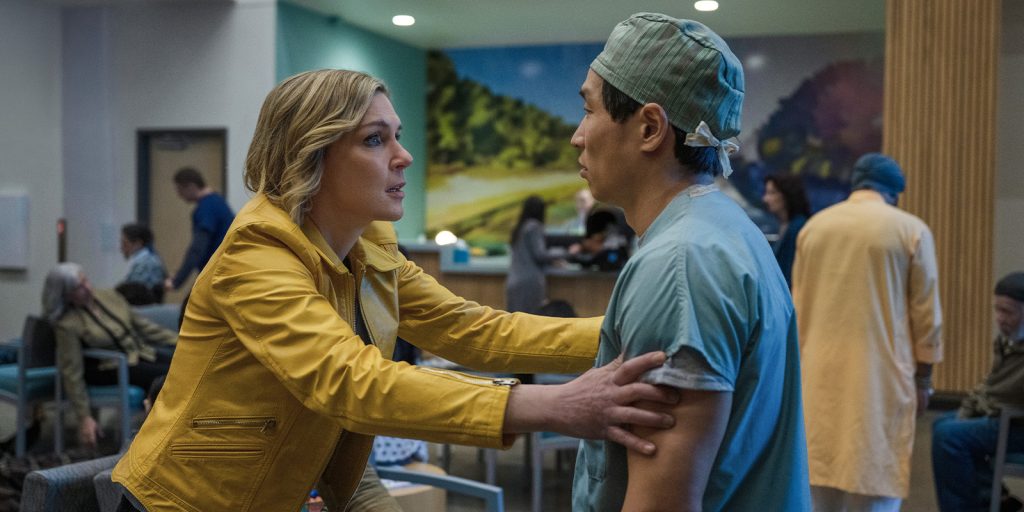 Two people looking shocked at each other