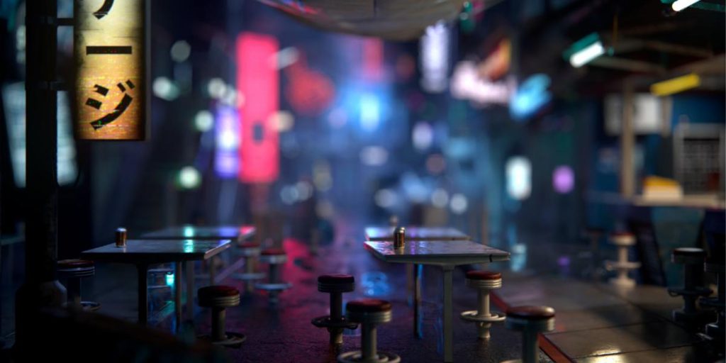 A cityscape at night