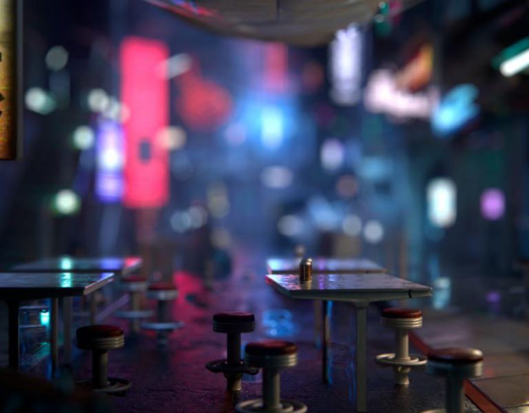 A cityscape at night