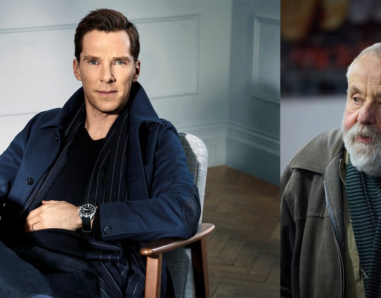 Benedict Cumberbatch sat down next to a headshot of Mike Leigh