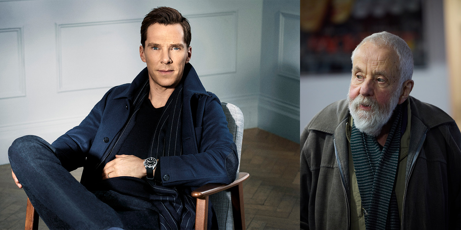 Benedict Cumberbatch sat down next to a headshot of Mike Leigh