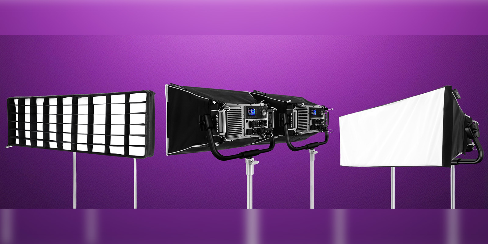 Three light fixtures on a purple background 