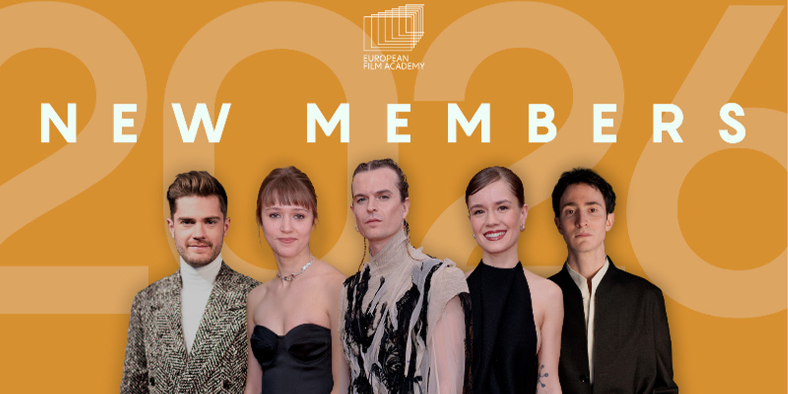 A group of people against a gold background