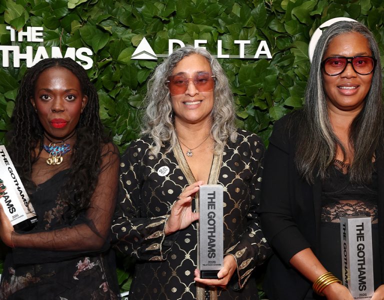 Samantha Knowles, Geeta Gandbhir and Alisa Payne pose with awards at The 2026 Gotham TV Awards