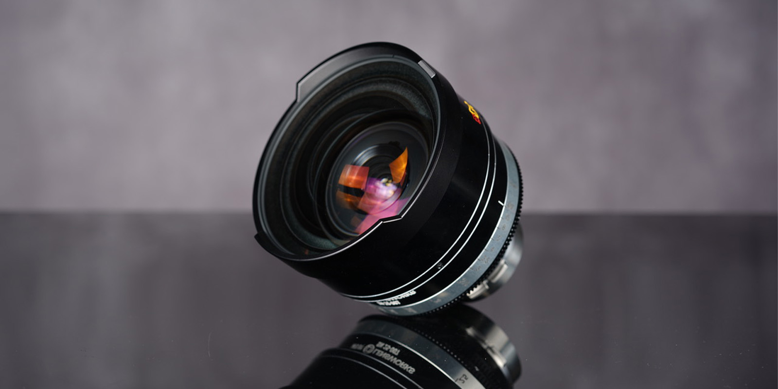 A lens against a grey background