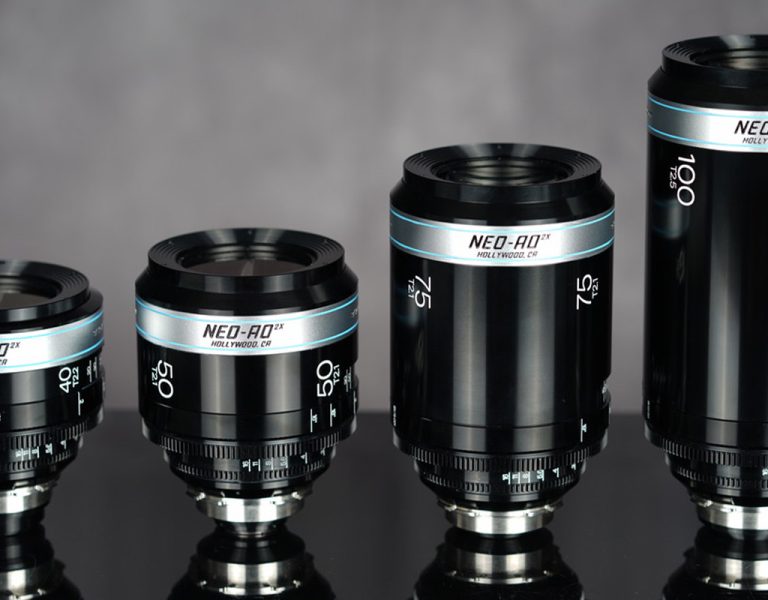 A selection of lenses against a grey background