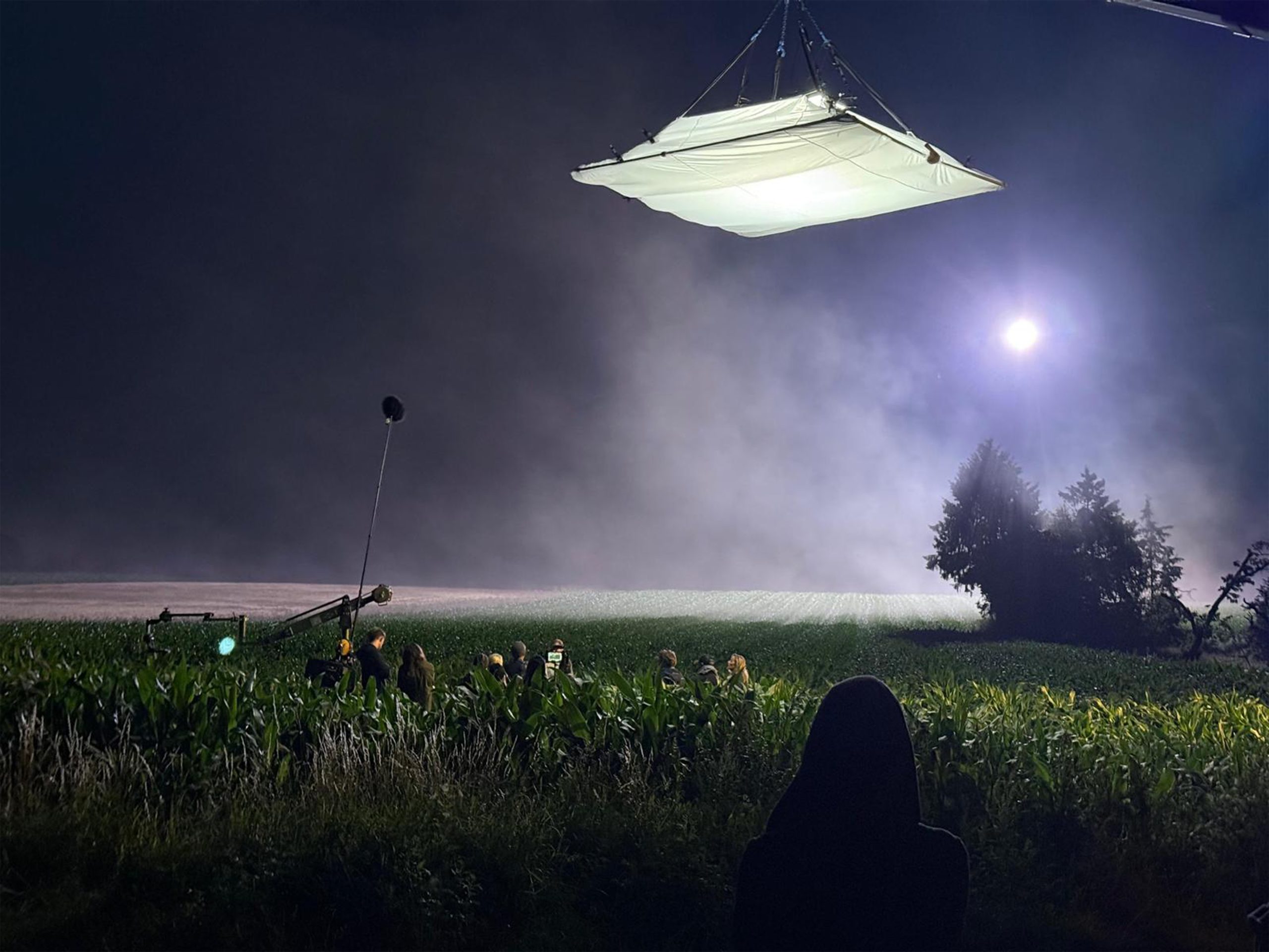 A large light over a field