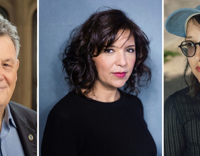 Headshots of three people
