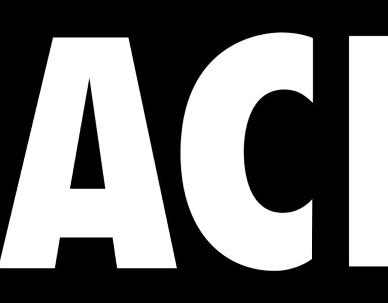 A white ACE logo on a black background