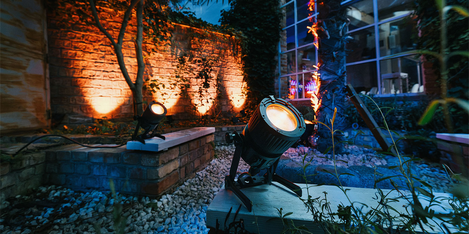 A range of light fixtures outside