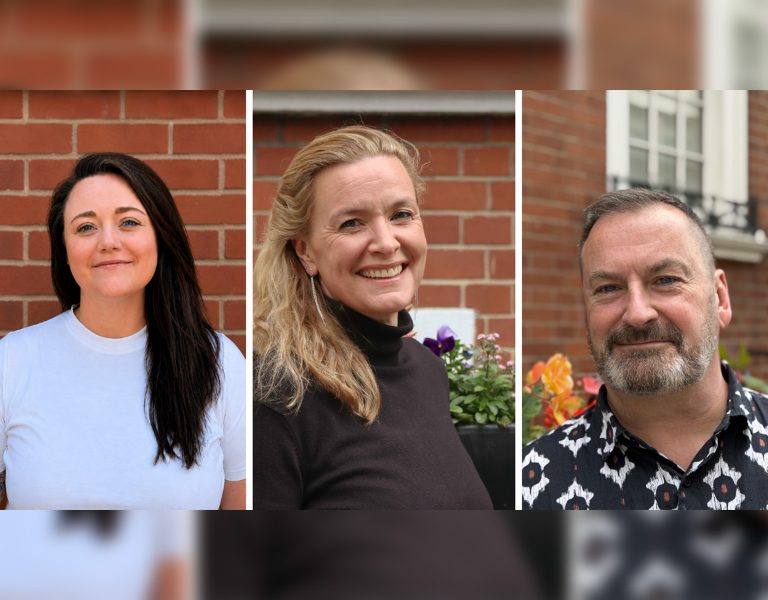 Three people smiling in side by side headshots