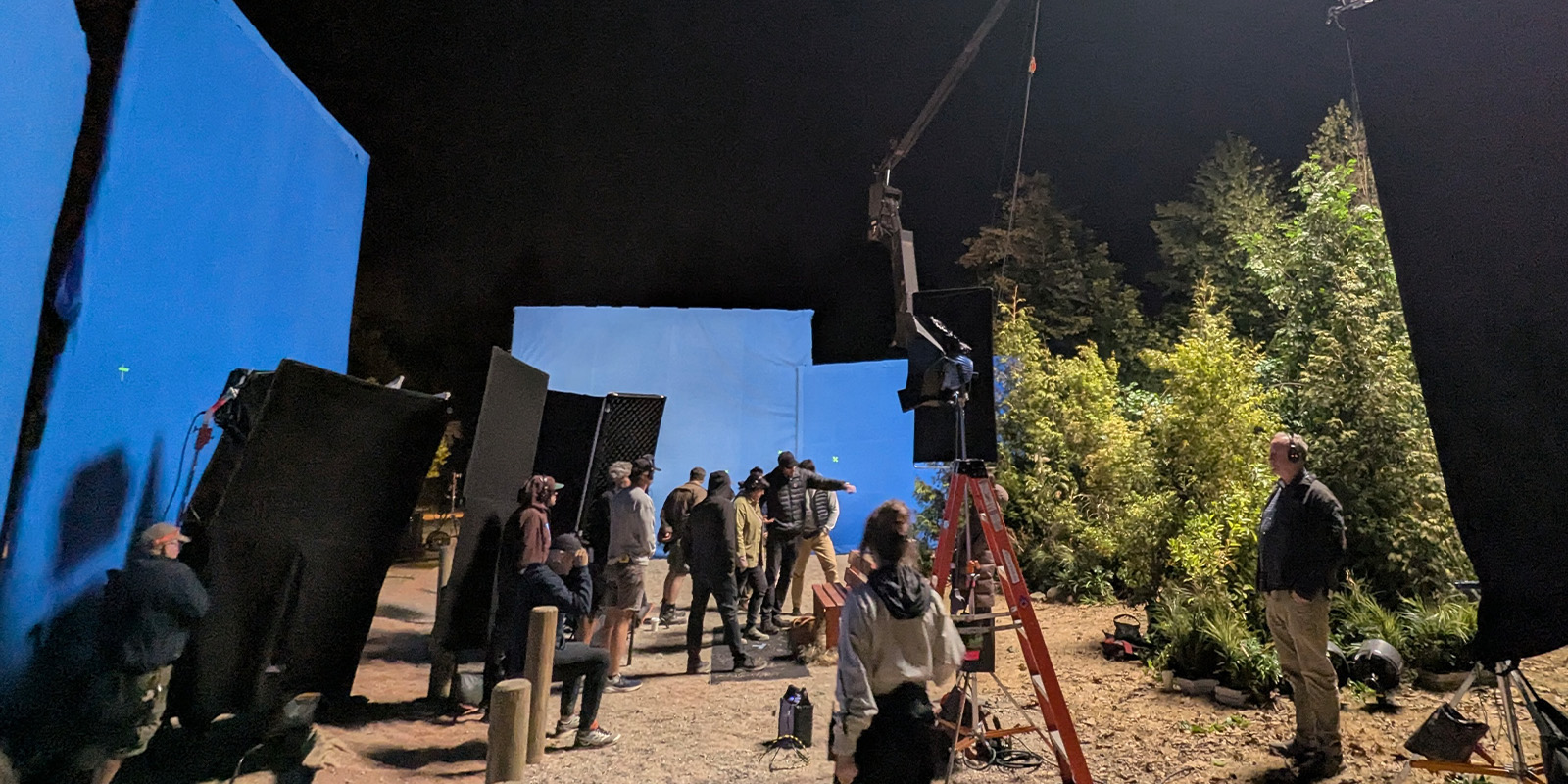 Film crew working in a VFX environment 