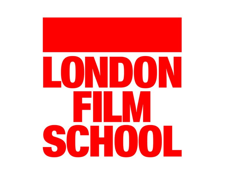 A red London Film School logo