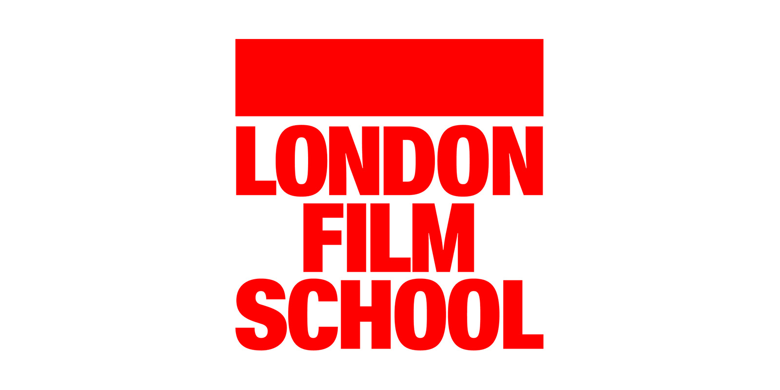 A red London Film School logo