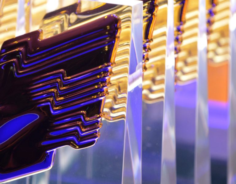 RTS Awards trophies on a table