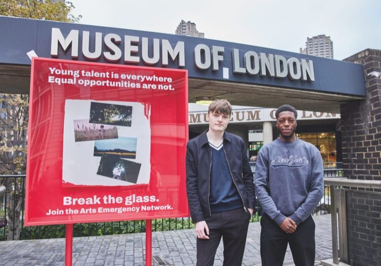 Arts Emergency young Talent Gwent Odai and Sam Oddie outside supporter organisation the Museum of London